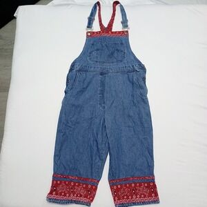 Vtg Agapo Denim Jean Capri Wide Leg Overall Country Bandana Trim Size Large